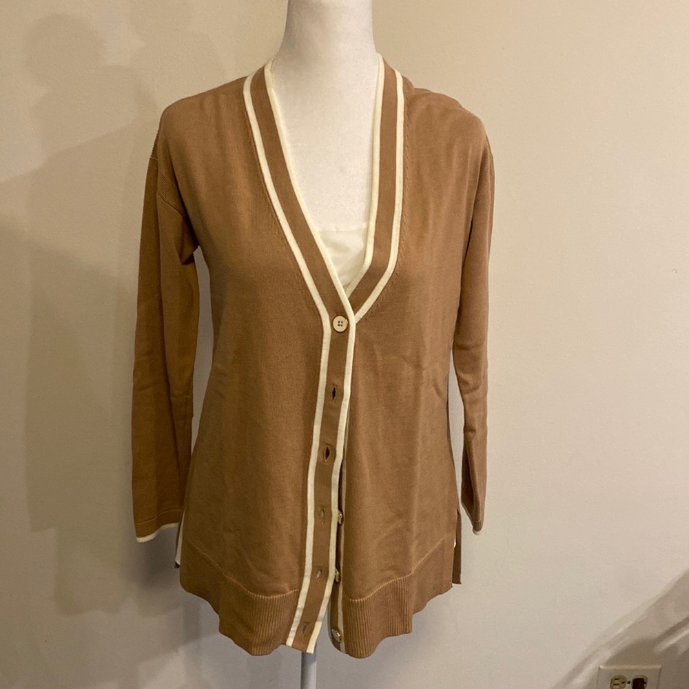 TALBOTS open for button down knitted cardigan whit white trim size XS